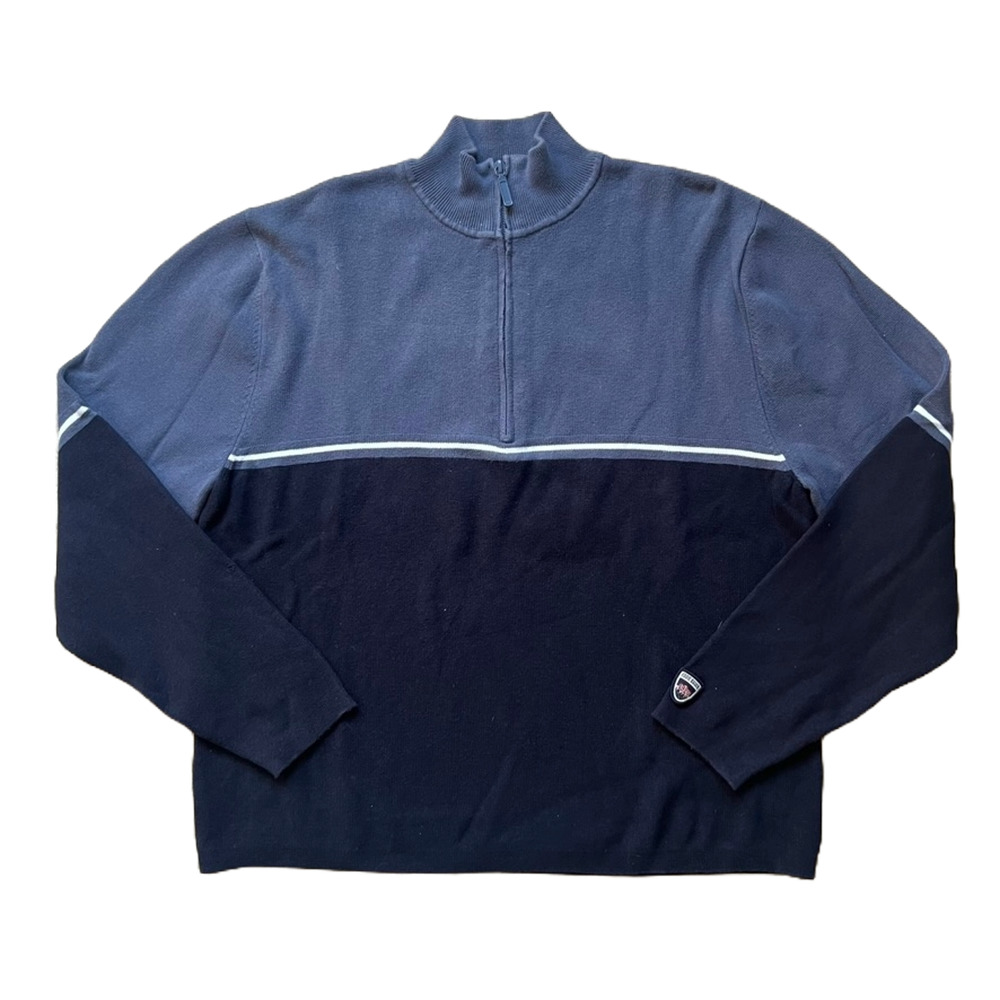 Eddie Bauer Mens Sweatshirt XL 1/4 Zip Blue Stripe Outdoor Sporty Grunge Skater